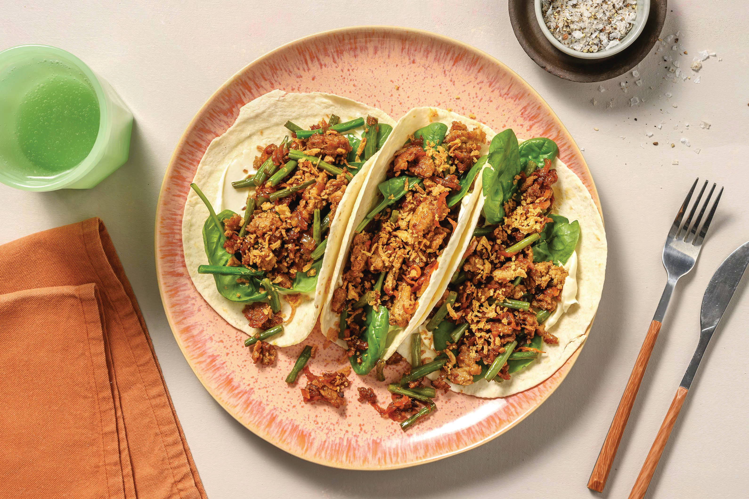 Quick Sweet-Soy Caramelised Pork Strip Tacos