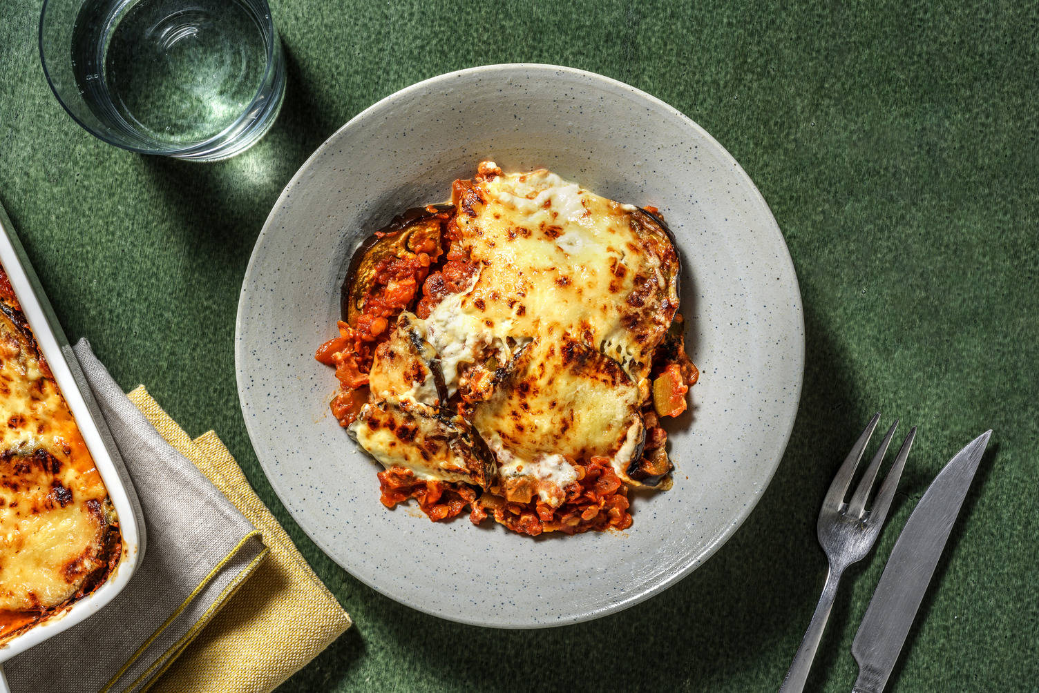 Vegetarische moussaka met aubergine en linzen