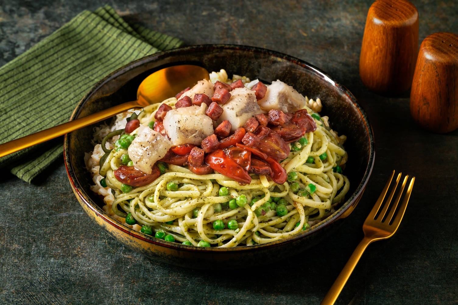Monkfish in Chorizo Butter and Tomato Linguine
