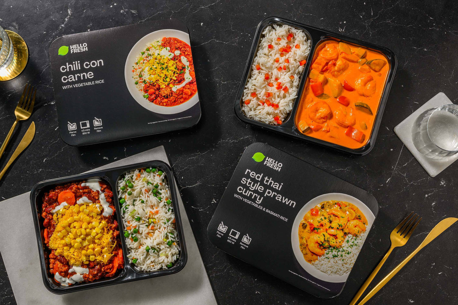 Thai Red Curry Prawns with Vegetables & Layered Chili Con Carne