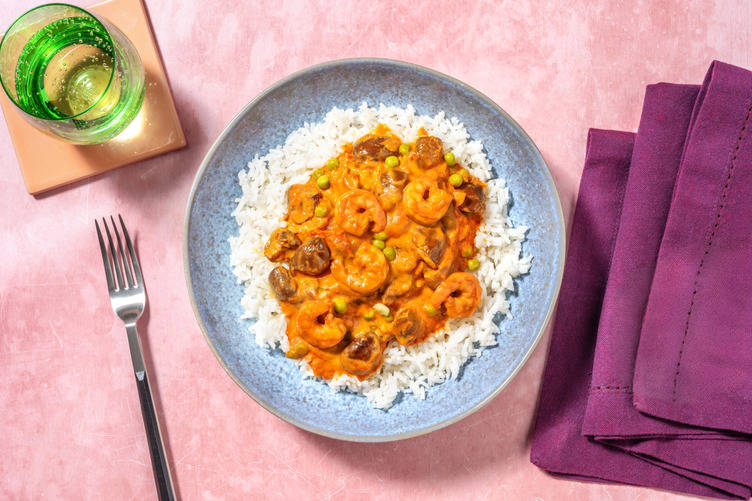 Pea and Mushroom Rogan Josh with Prawns