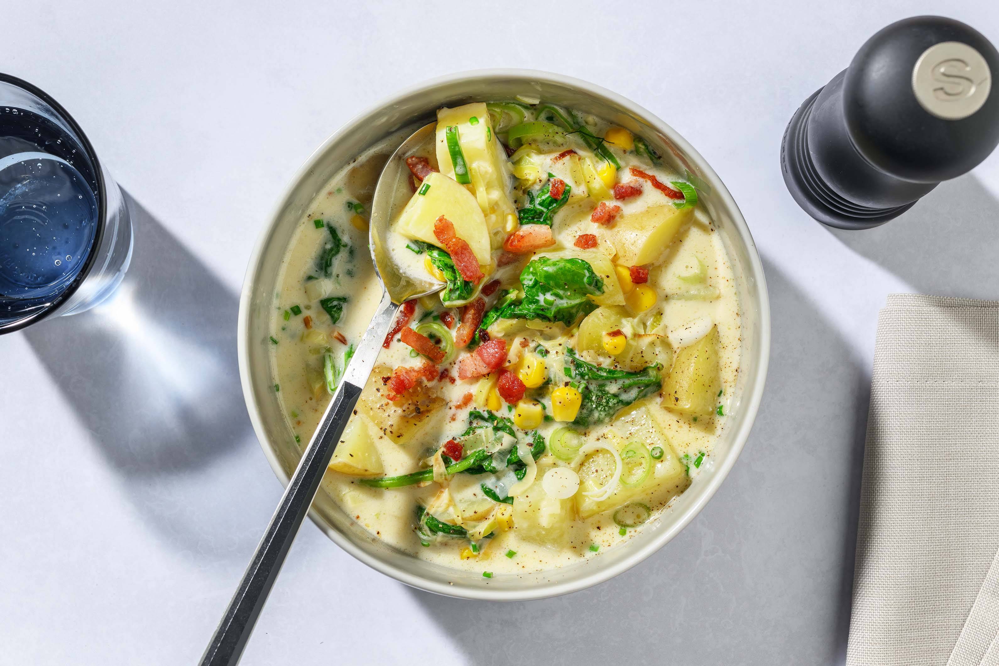 Kremet mais- og bacon 'chowder'