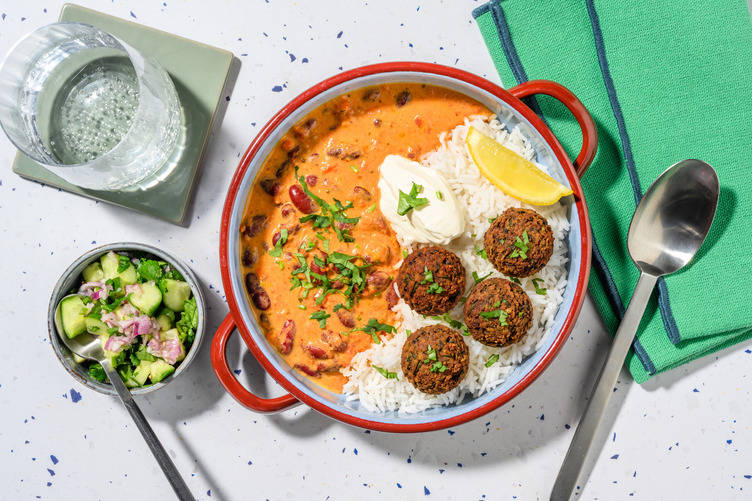 Spiced Kidney Bean Curry with Falafel