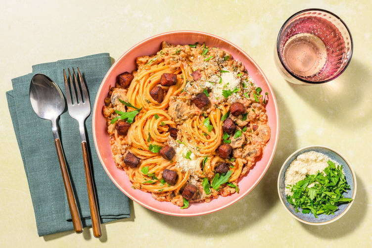 Lentil Ragu Linguine with Chorizo