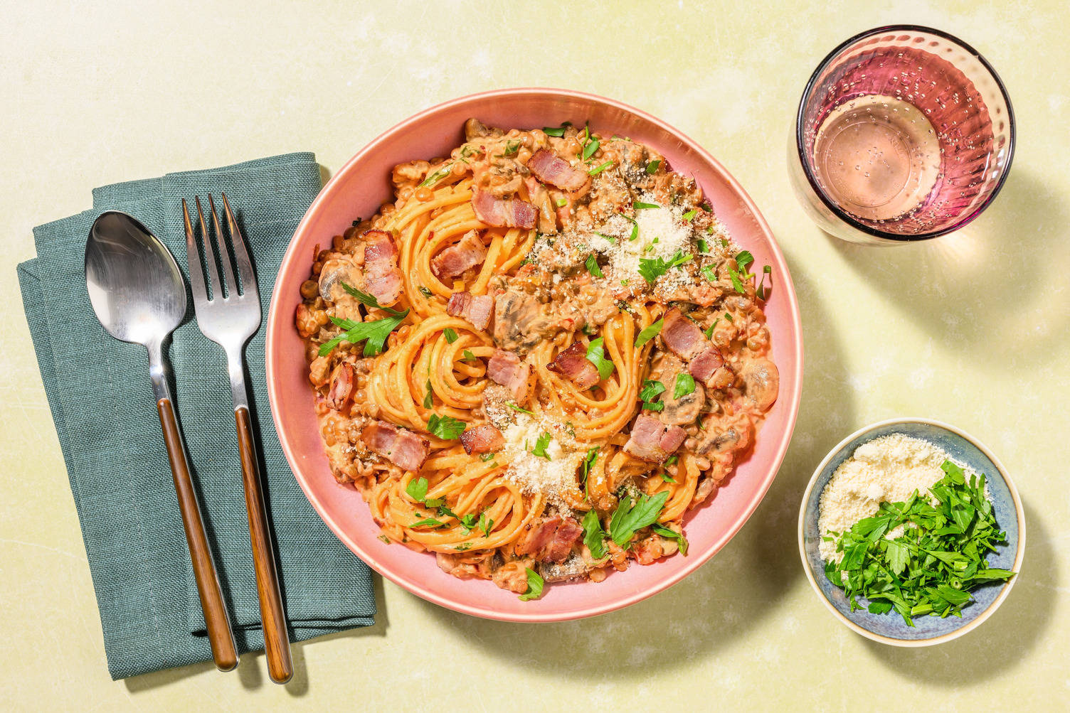 Lentil Ragu Linguine with Irish Bacon