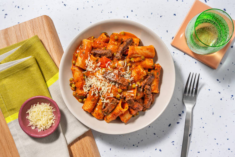 Cherry Tomato Rigatoni with Irish Beef Strips