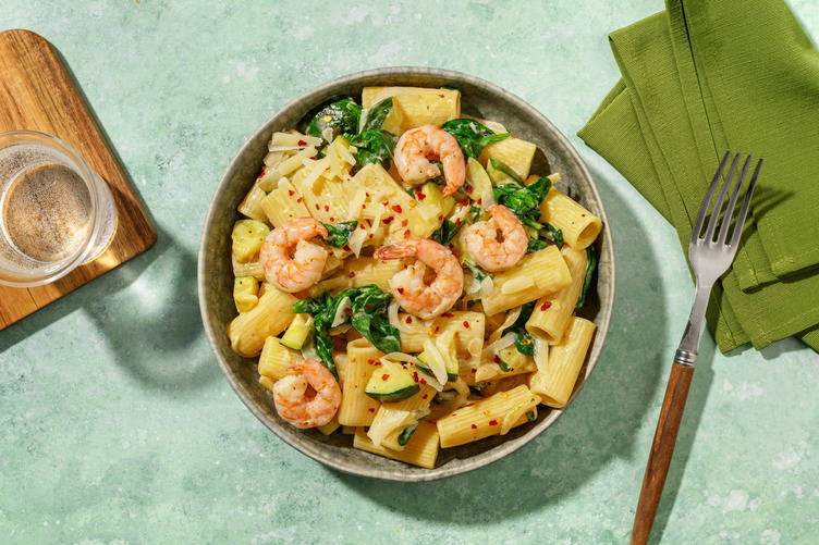 Creamy Courgette Rigatoni with Prawns
