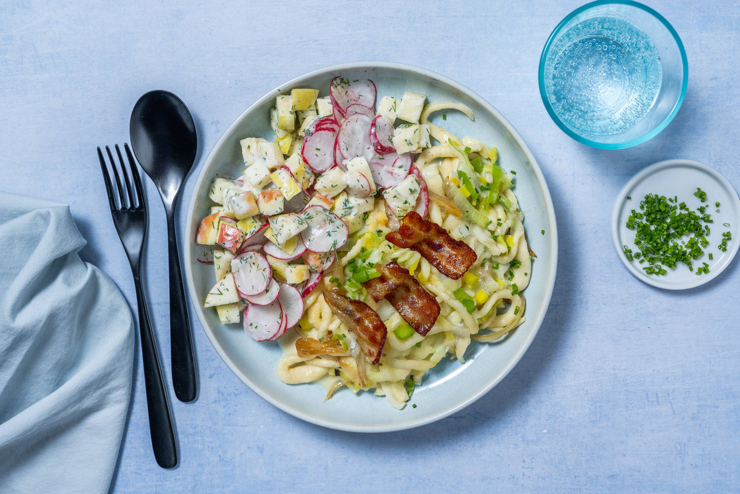 Porree-Schupfnudel-Pfanne mit Bacon
