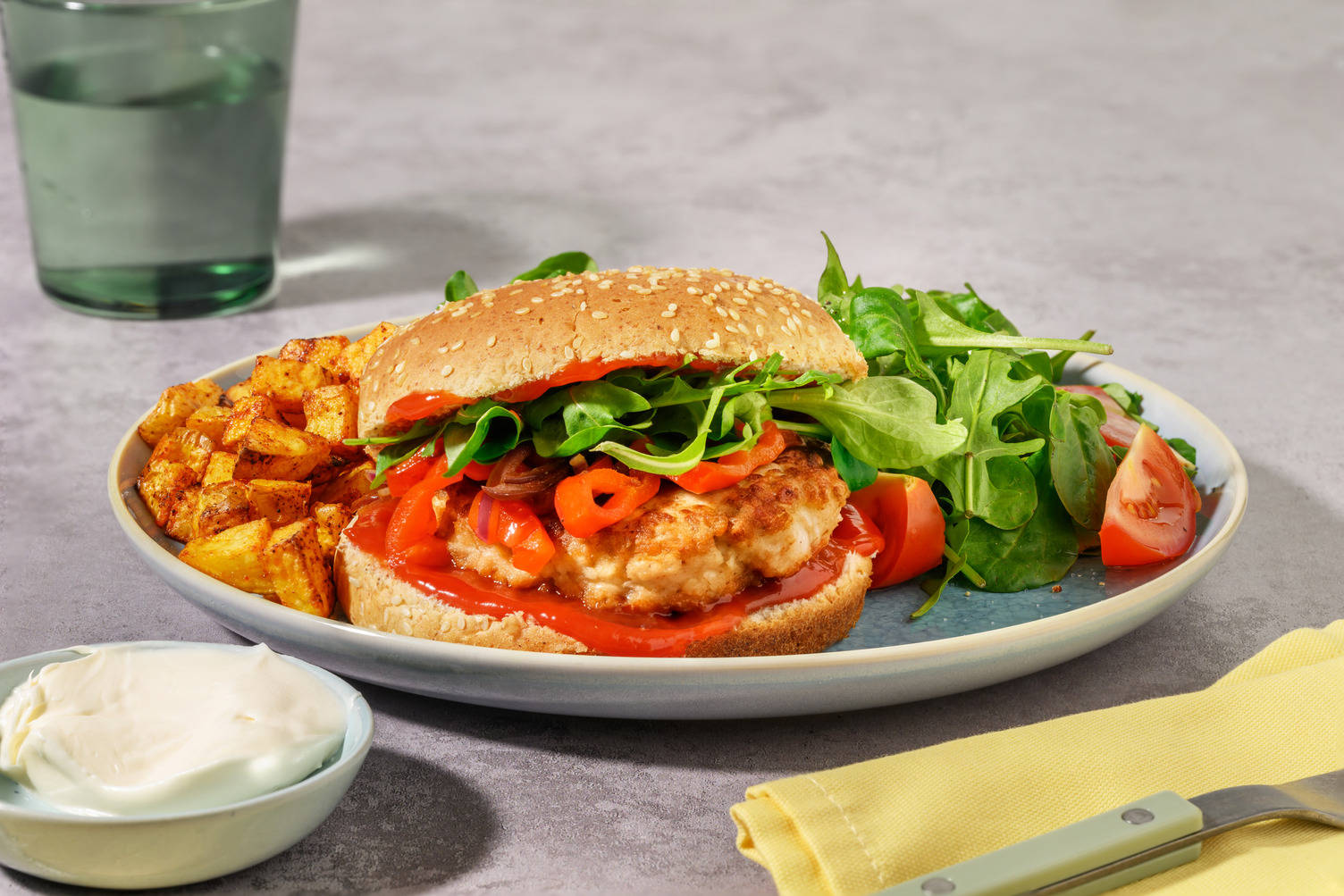 Kipburger met smokey tomatenketchup en puntpaprika