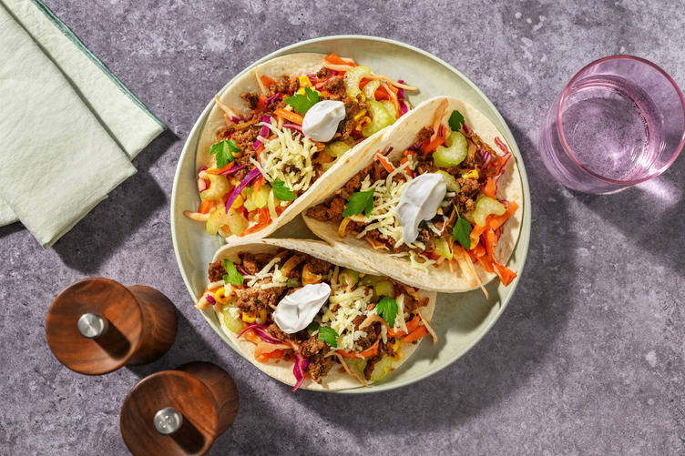 Quick Tex-Mex Beef Strips & Cheddar Tacos