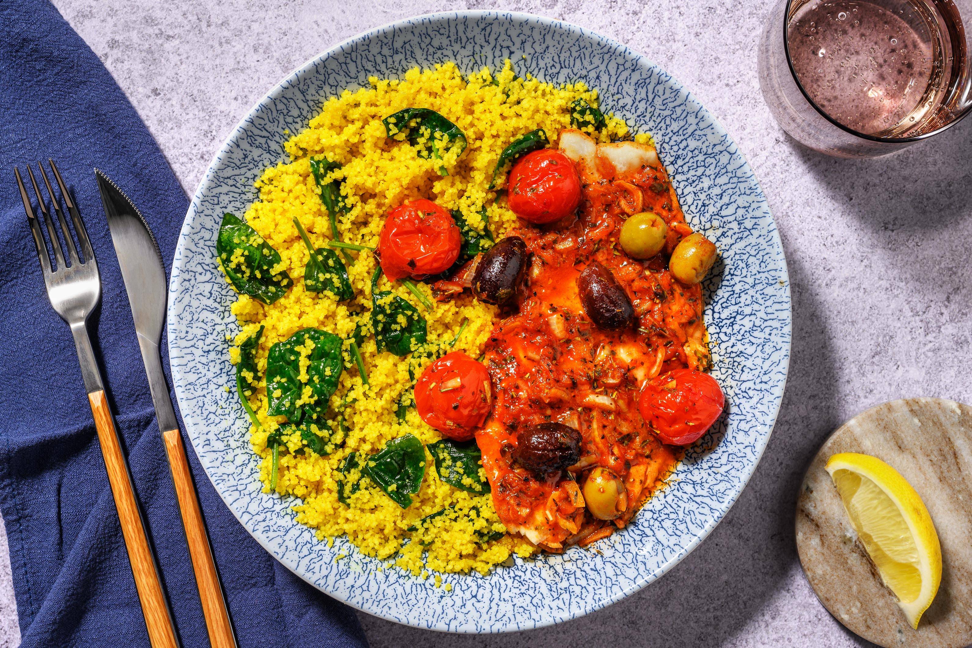 Crevettes garnies de tomates et d’olives super rapides