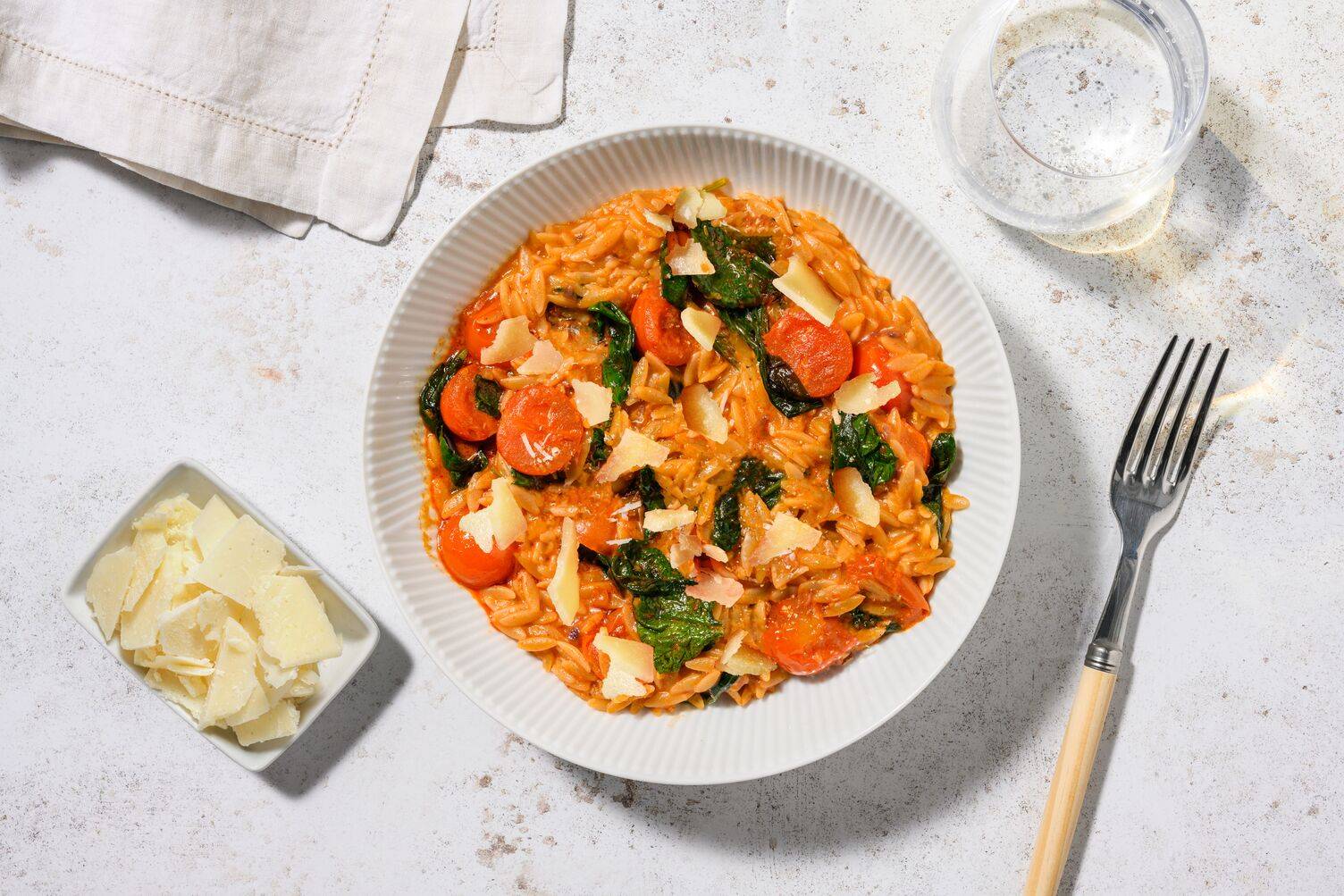 Orzo pilaf de tomates cerises & pesto rosso