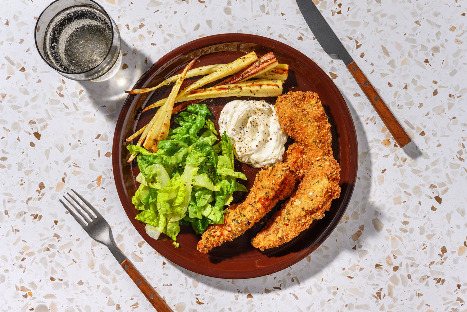Poulet-panais croustillant & sarasson aux herbes
