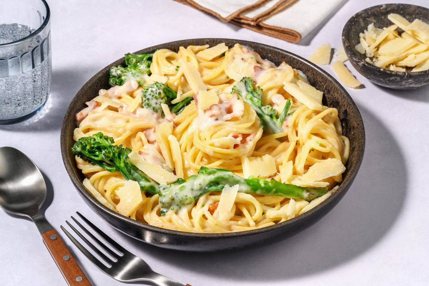Spaghetti nach Carbonara Art mit Bacon