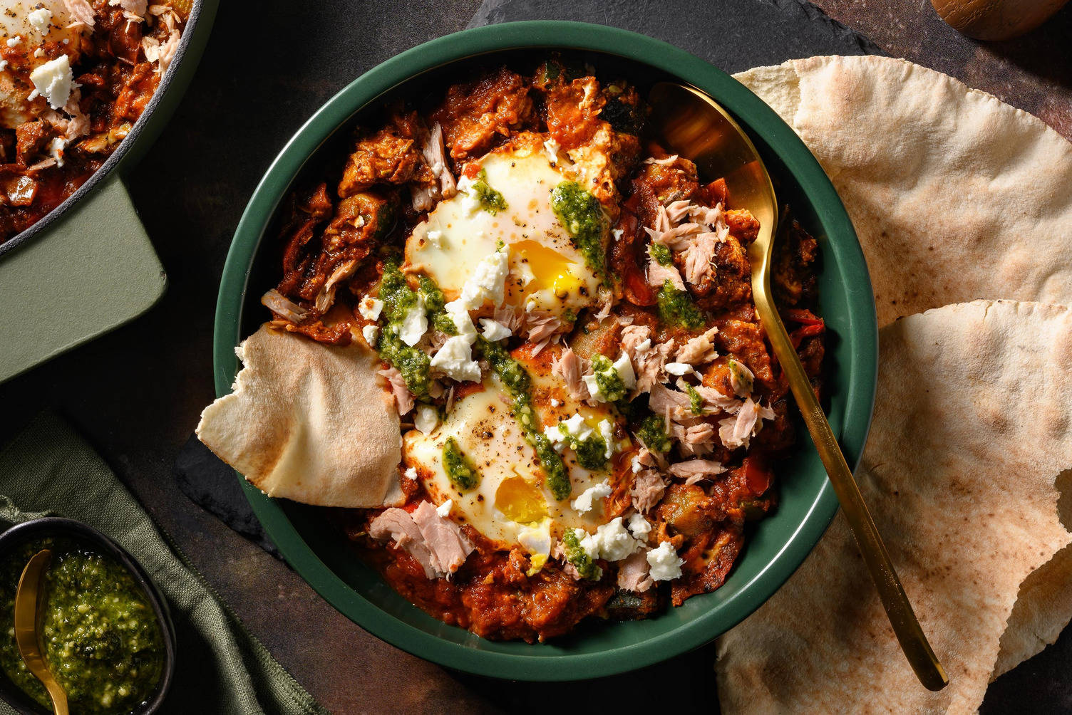 Tuna Shakshuka with Feta & Basil Crème