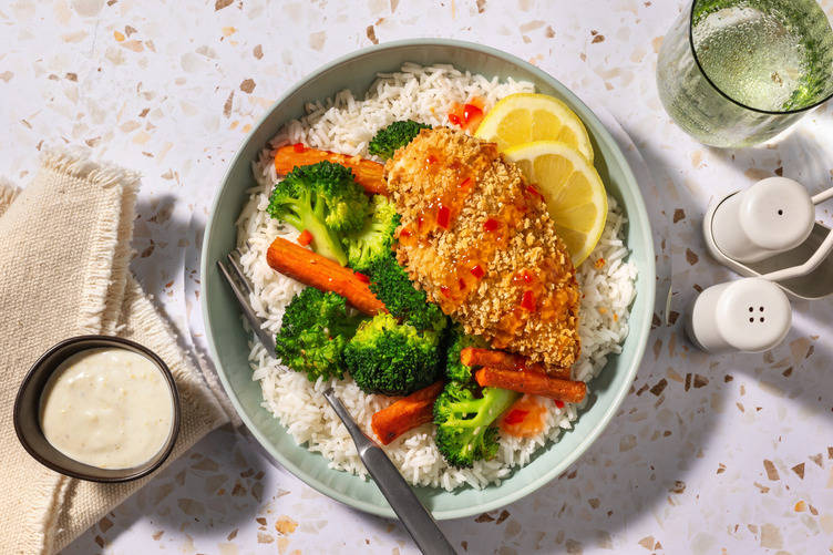 Golden Crumbed Chicken Breast and Broccoli