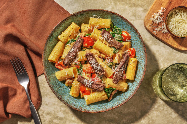 Creamy Pesto and Bacon Pasta with Irish Beef Strips