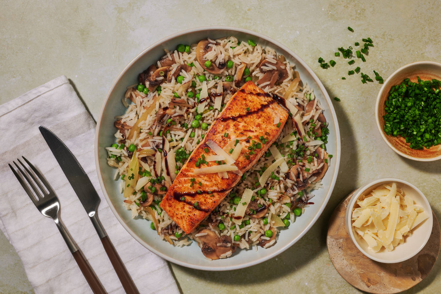 Pan-seared Paprika Salmon and Black Garlic Rice
