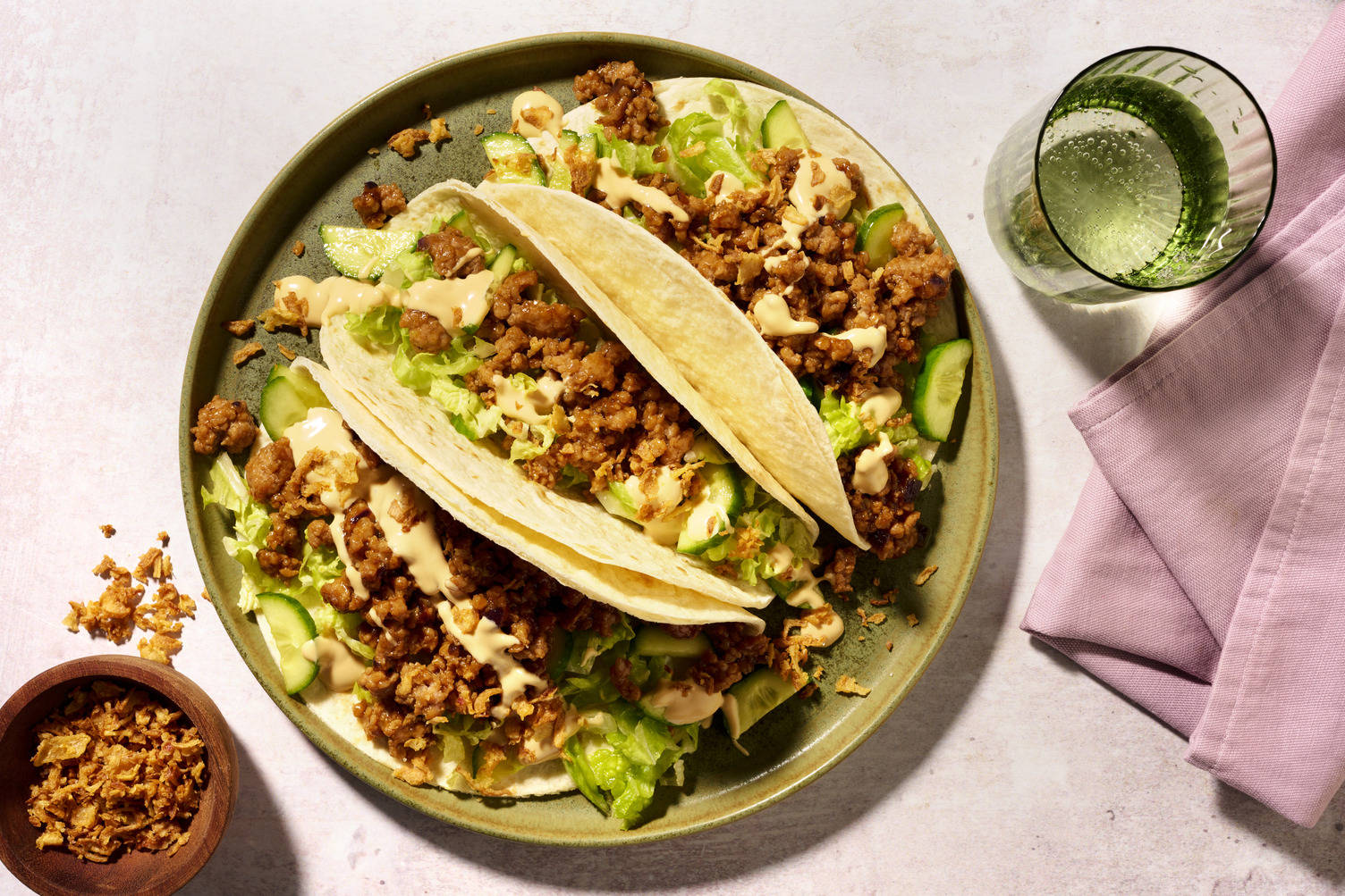 Teriyaki Chicken & Cucumber Wombok Tacos