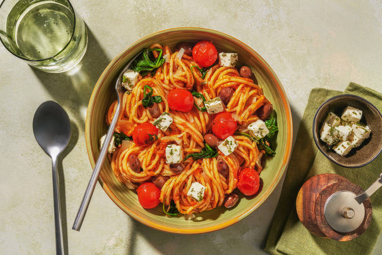 Goat Cheese, Prawn & Red Pesto Spaghetti