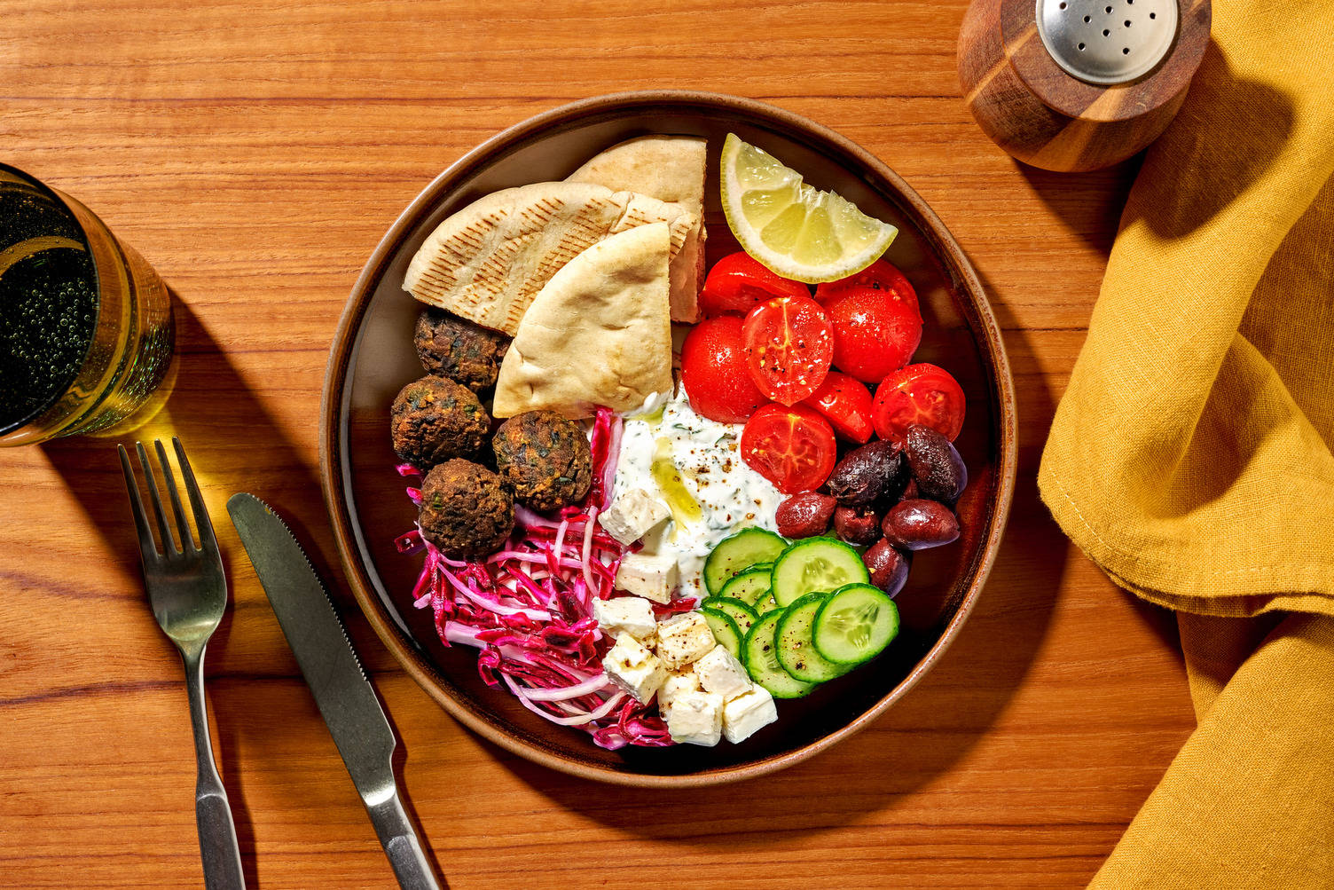 Spinach Falafel, Haloumi & Flatbread Mezze Plate
