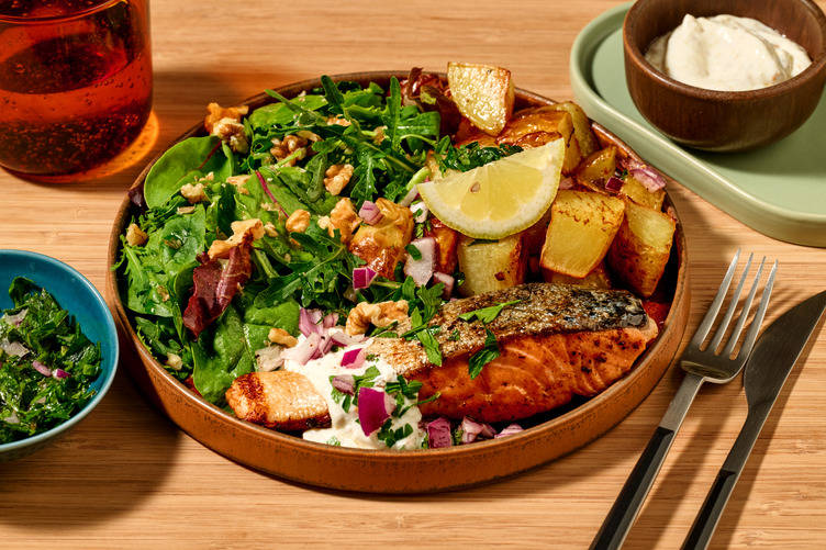 Double Lebanese Tarator Salmon & Herby Nut Topping