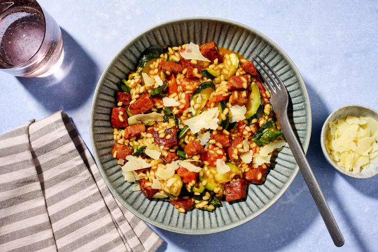 Nan's Baked Chorizo, Chicken & Veggie Risotto