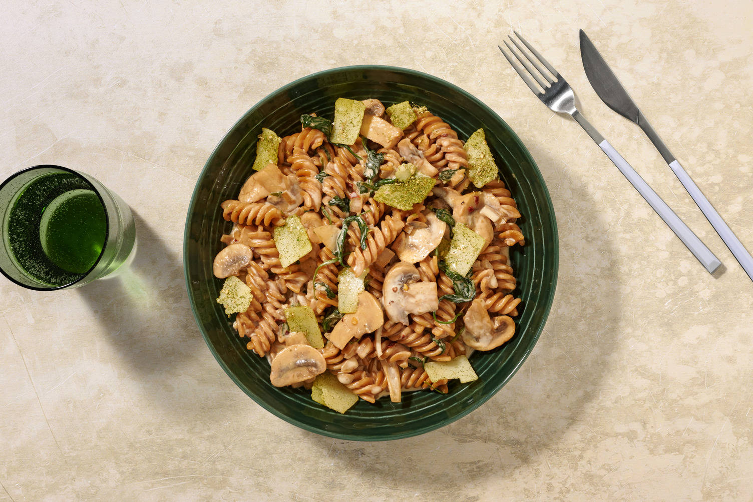 Volkoren fusilli met misochampignons