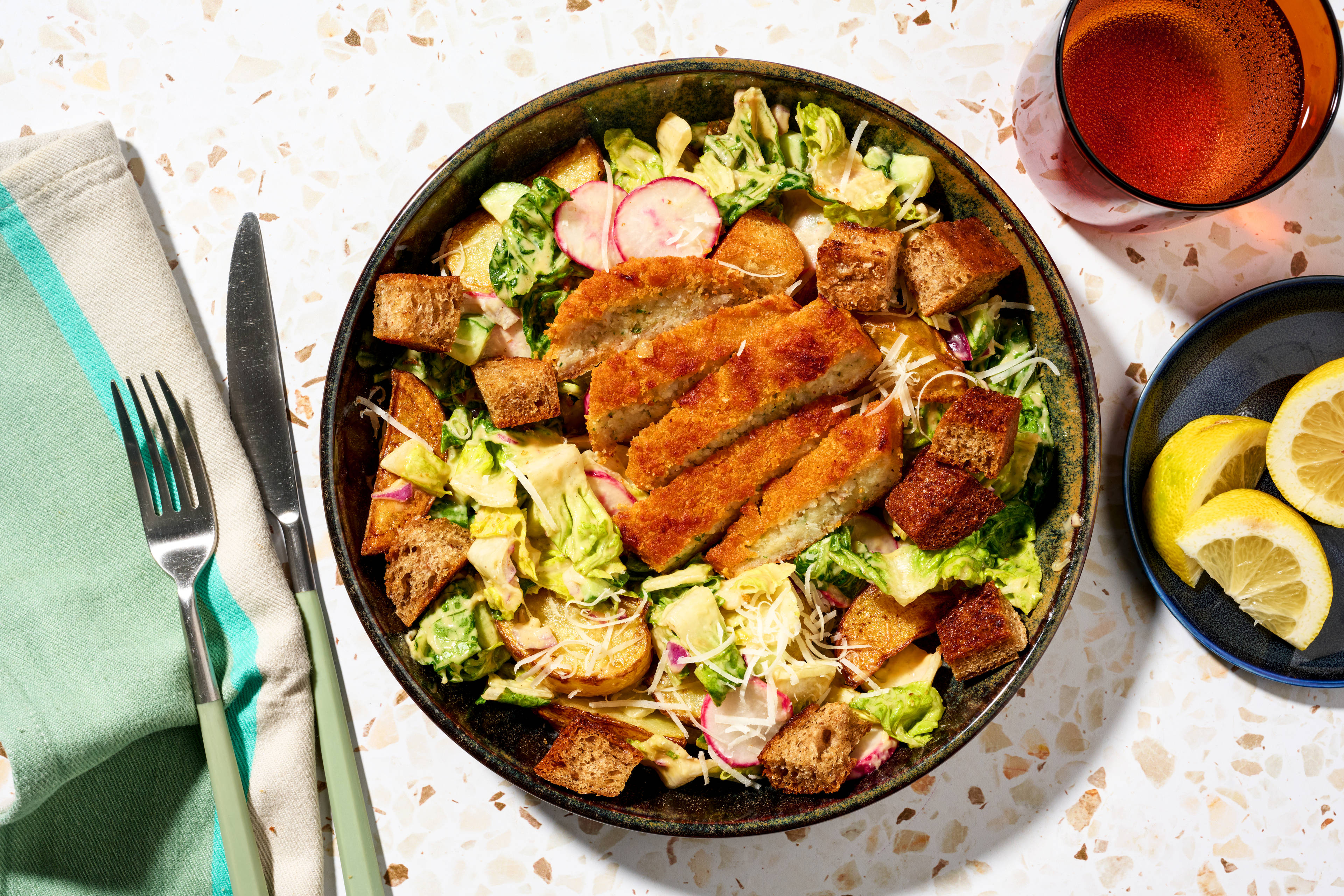 Bowl met krokante veggie schnitzel
