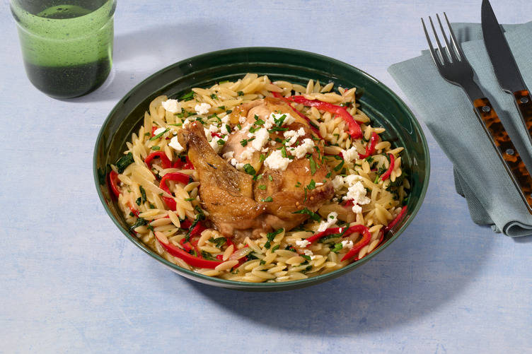 Guinea Fowl with Greek-Style Cheese & Wholewheat Orzo