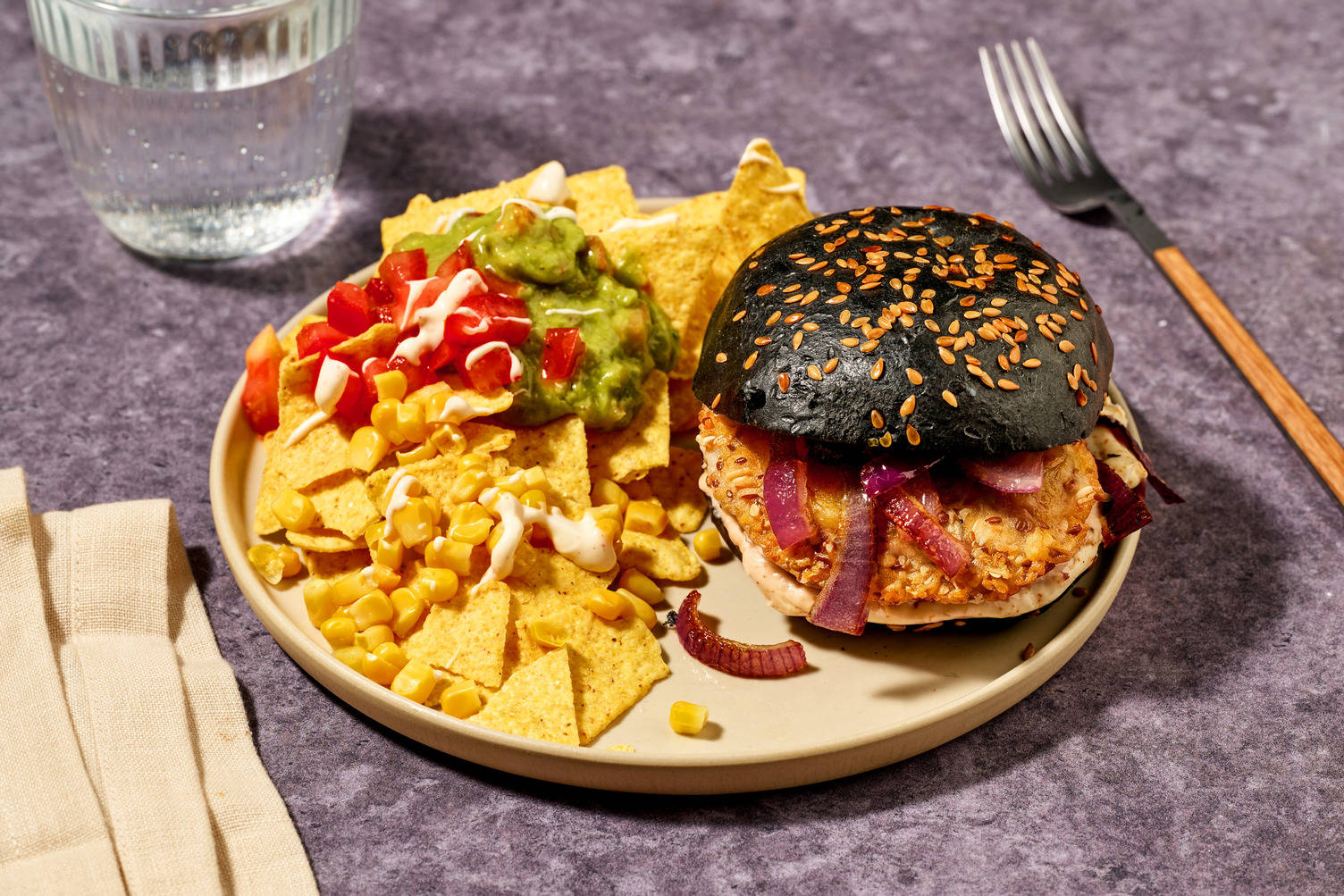 Signature Fish Burger with Loaded Tortilla Chips