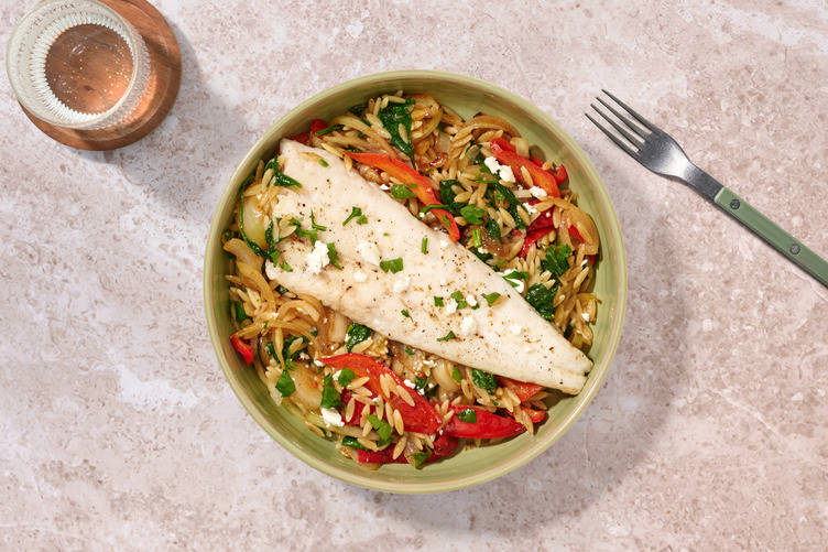 Hake with Greek-Style Cheese & Wholewheat Orzo