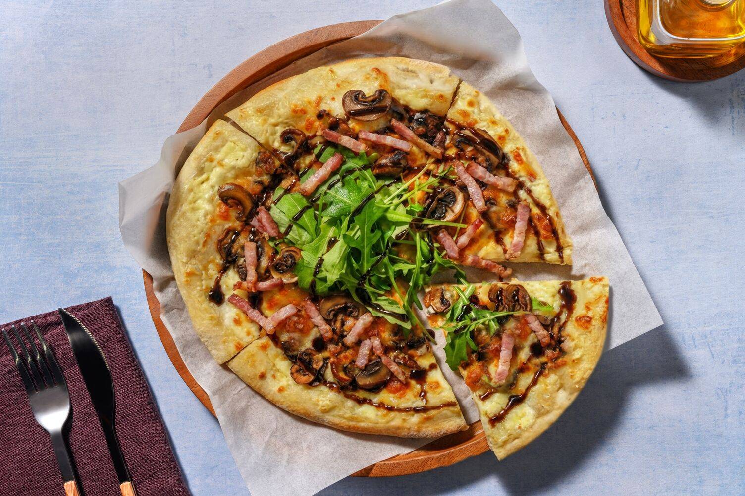 Ready to Roll Bacon and Truffled Mushroom Pizza Bianca