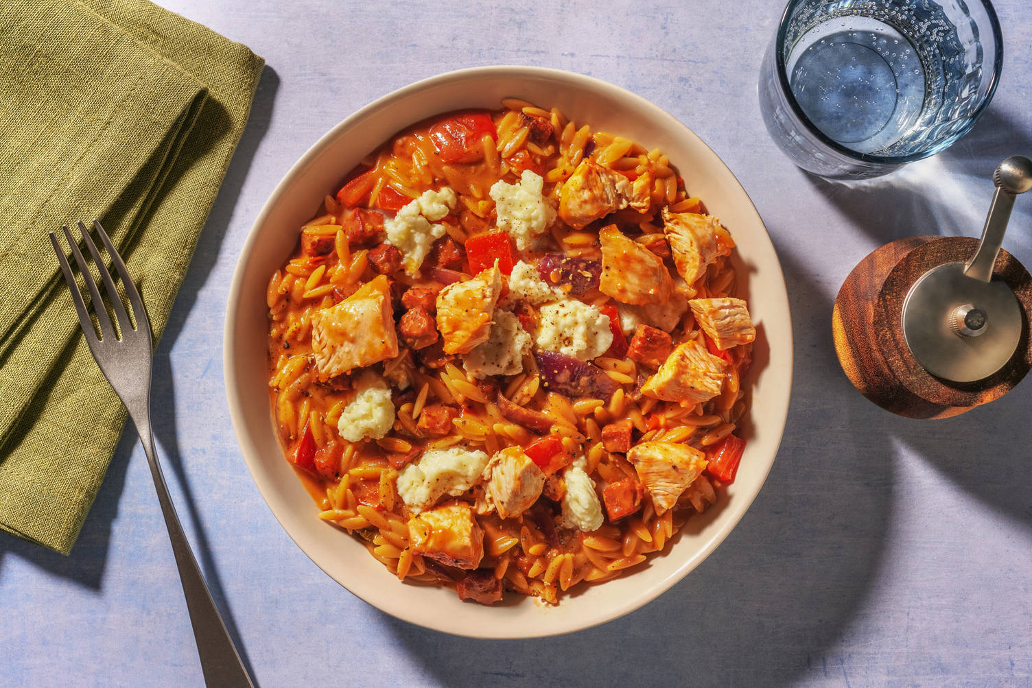 One-pan Chorizo and Mozzarella Orzo with Irish Chicken