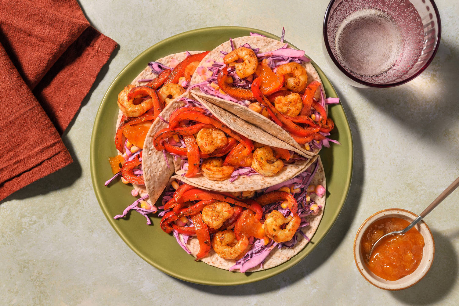 Taco's met BBQ-garnalen en abrikozenchutney