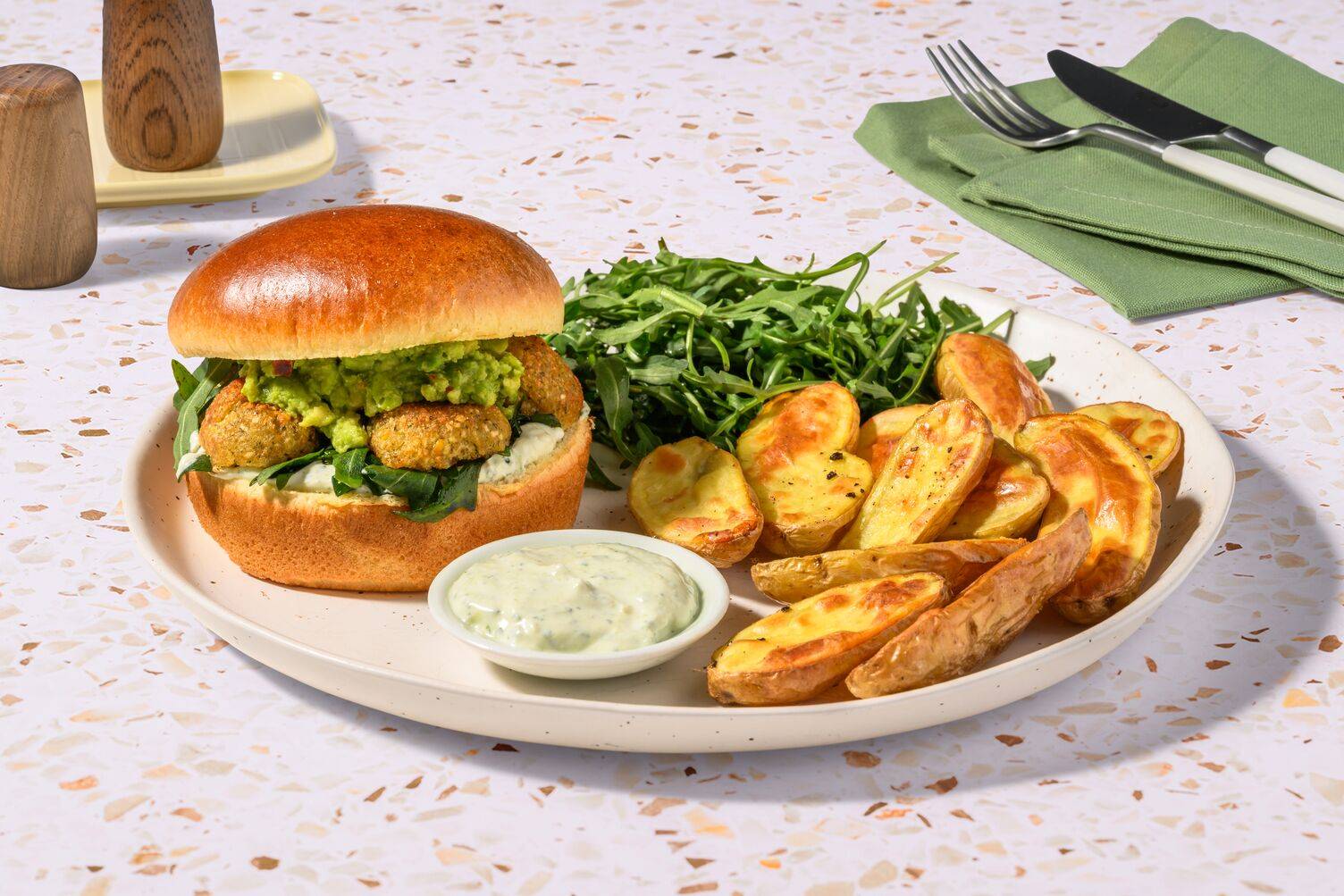 Double Falafel and Avo Burger