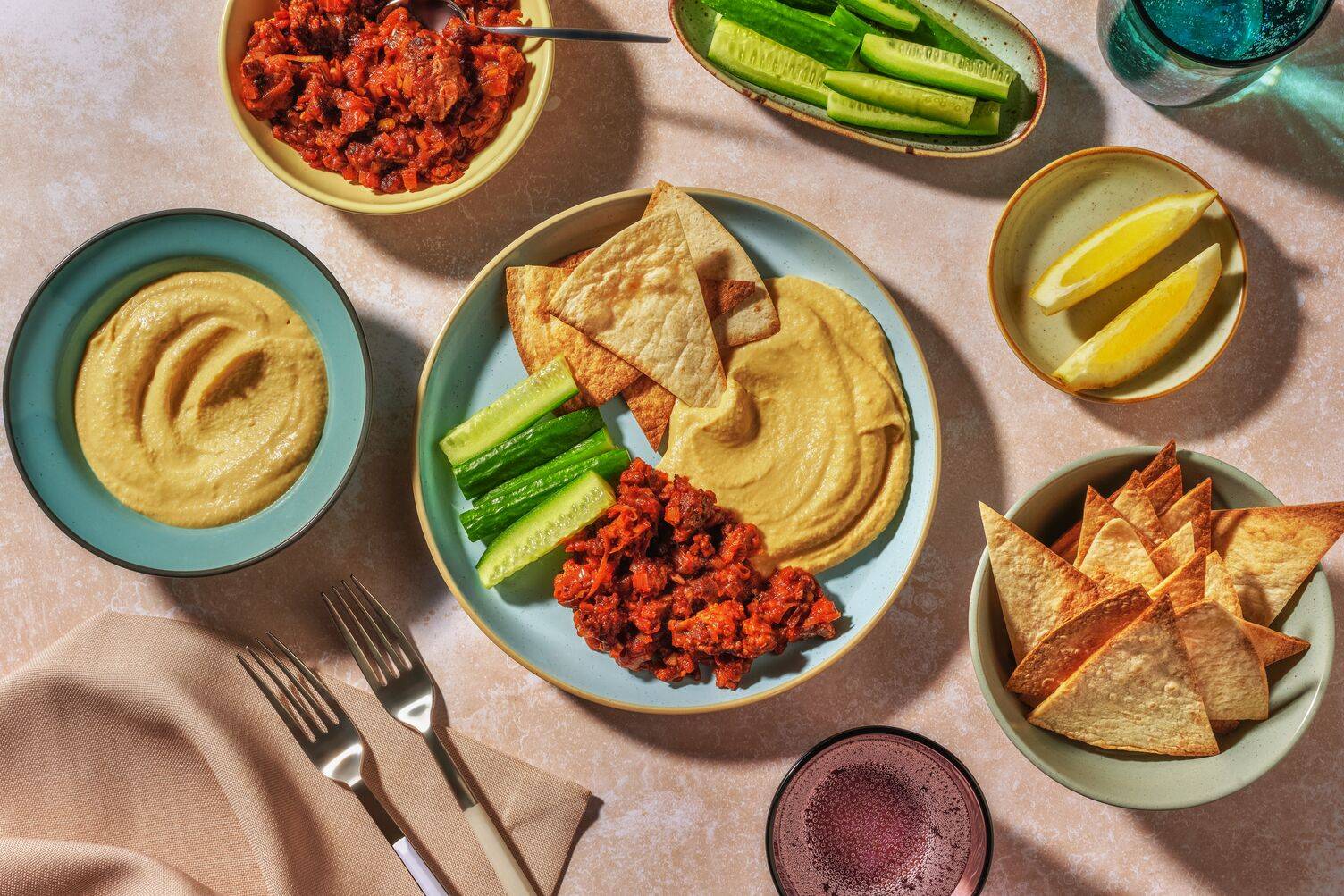 DIY Hummus and Harissa Spiced Double Beef & Pork Mince