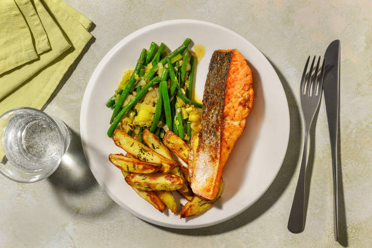 Salmon and Hand-cut Rosemary Chips
