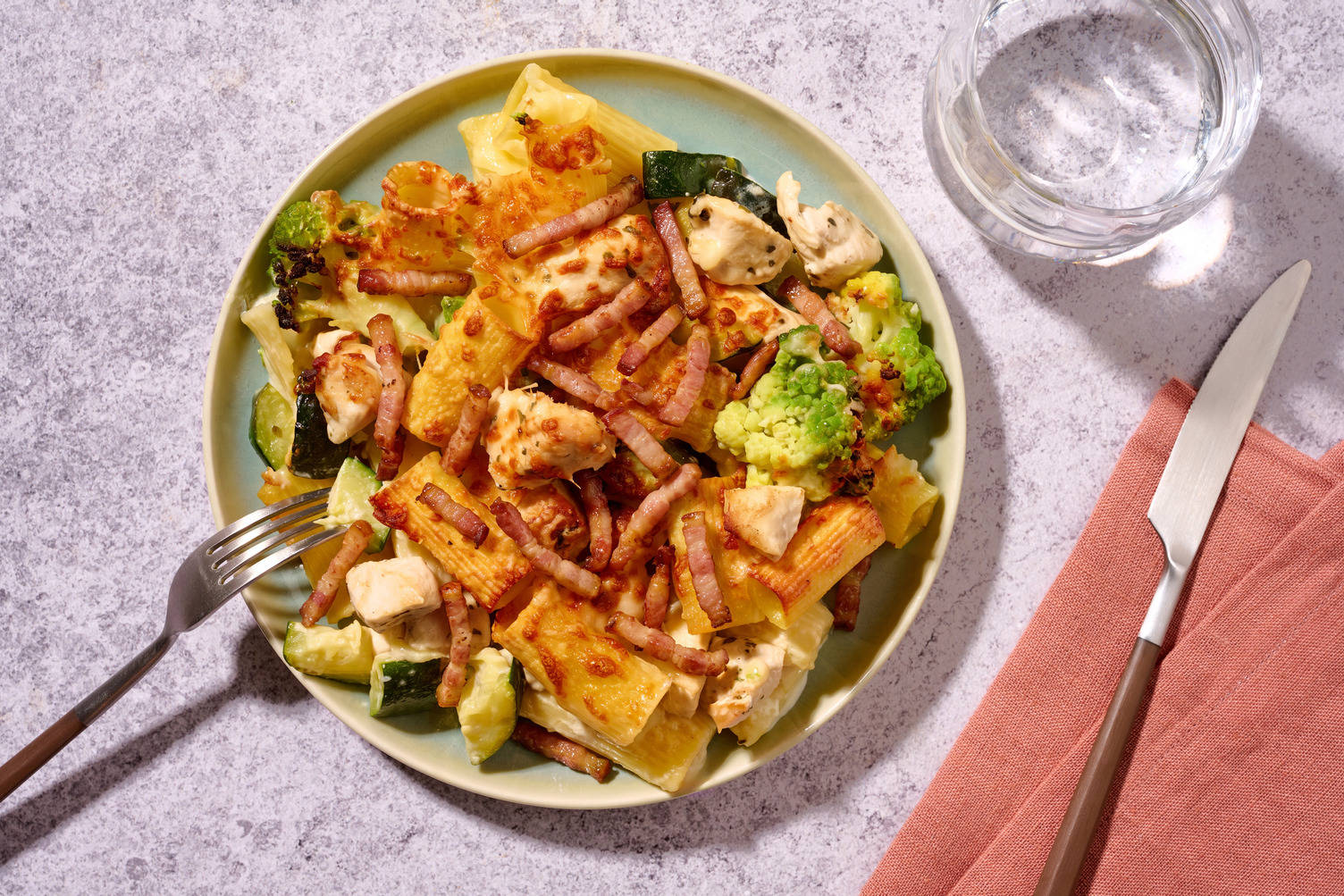Chicken, Bacon and Romanesco Pasta Bake