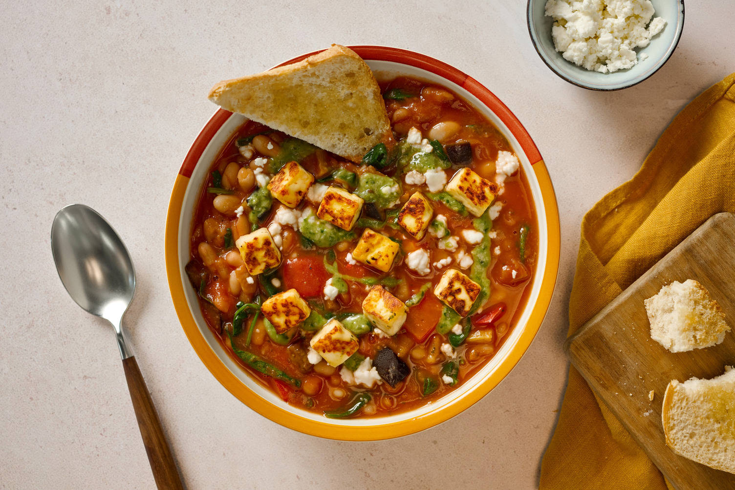 Halloumi and Ratatouille Style Aubergine, Pepper & Butter Beans