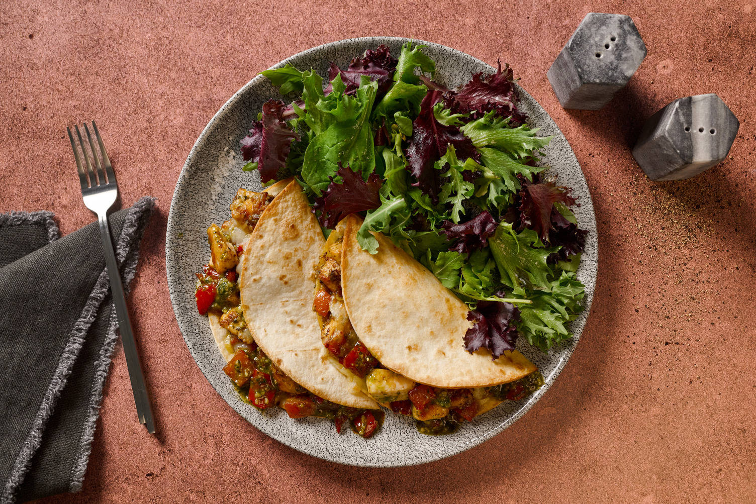 Pesto Double Chicken Quesadillas