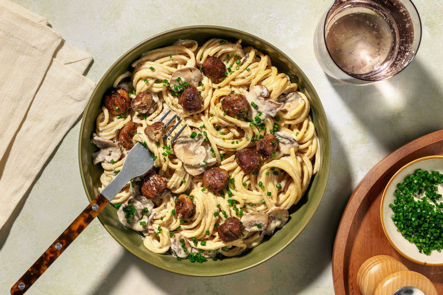 Spaghetti in sahniger Maronen-Pilz-Soße