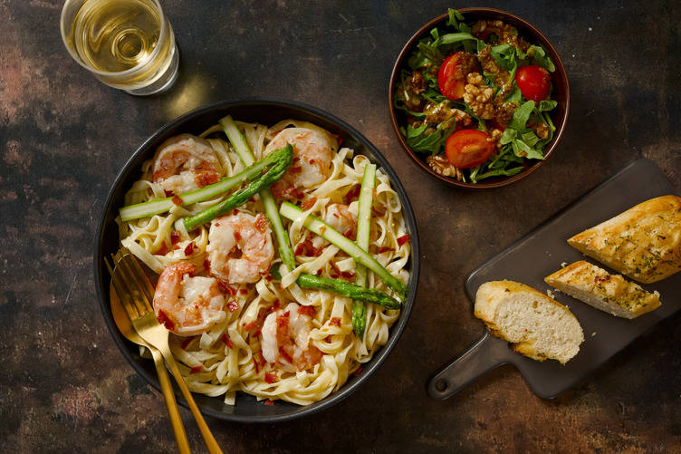 King Prawn, Asparagus and Serrano Ham Tagliatelle