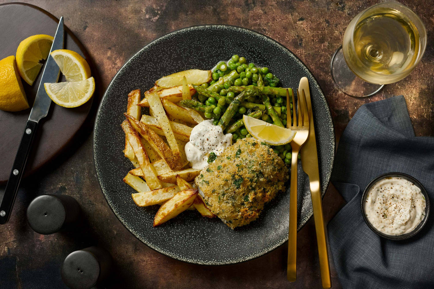 Herby Crumbed Haddock and Salt & Vinegar Chips