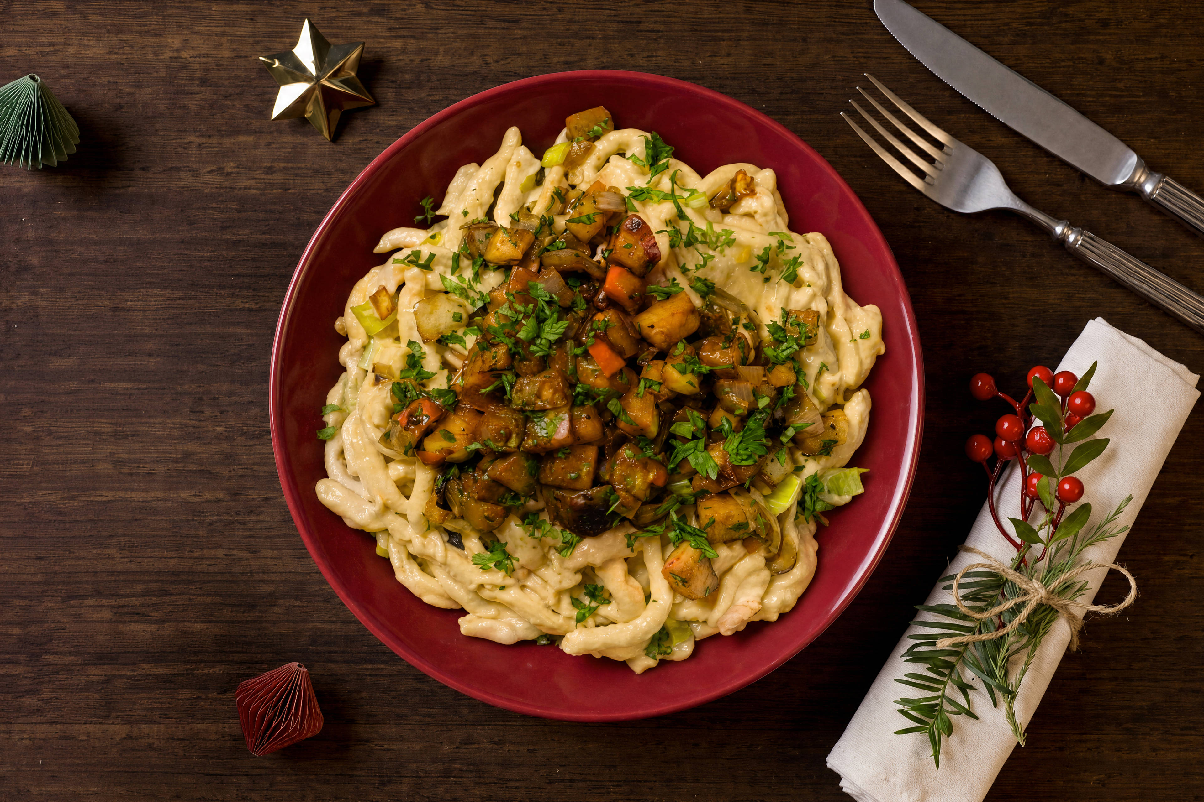 Weihnachtliche Hütten-Spätzle mit Raclette-Soße