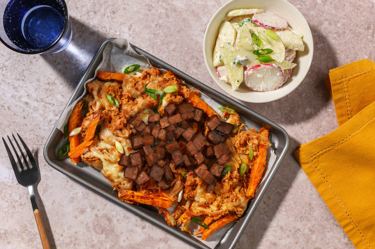 Guinness®  Pulled Pork Loaded Sweet Potato Fries with Chorizo