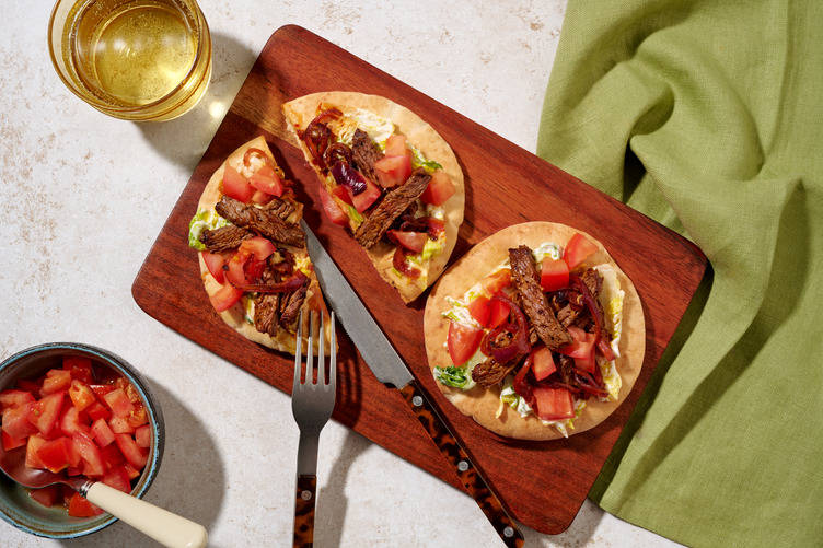 Honey Garlic Beef Rump Strips Loaded Lebanese Flatbread