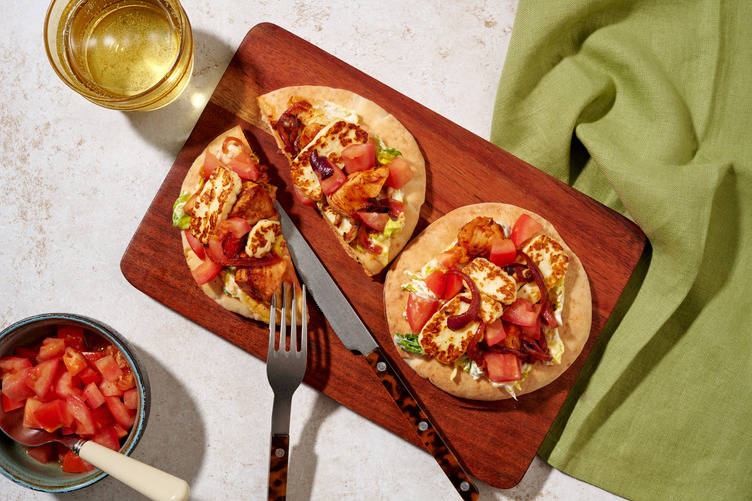 Honey Garlic Chicken Loaded Lebanese Flatbread with Halloumi