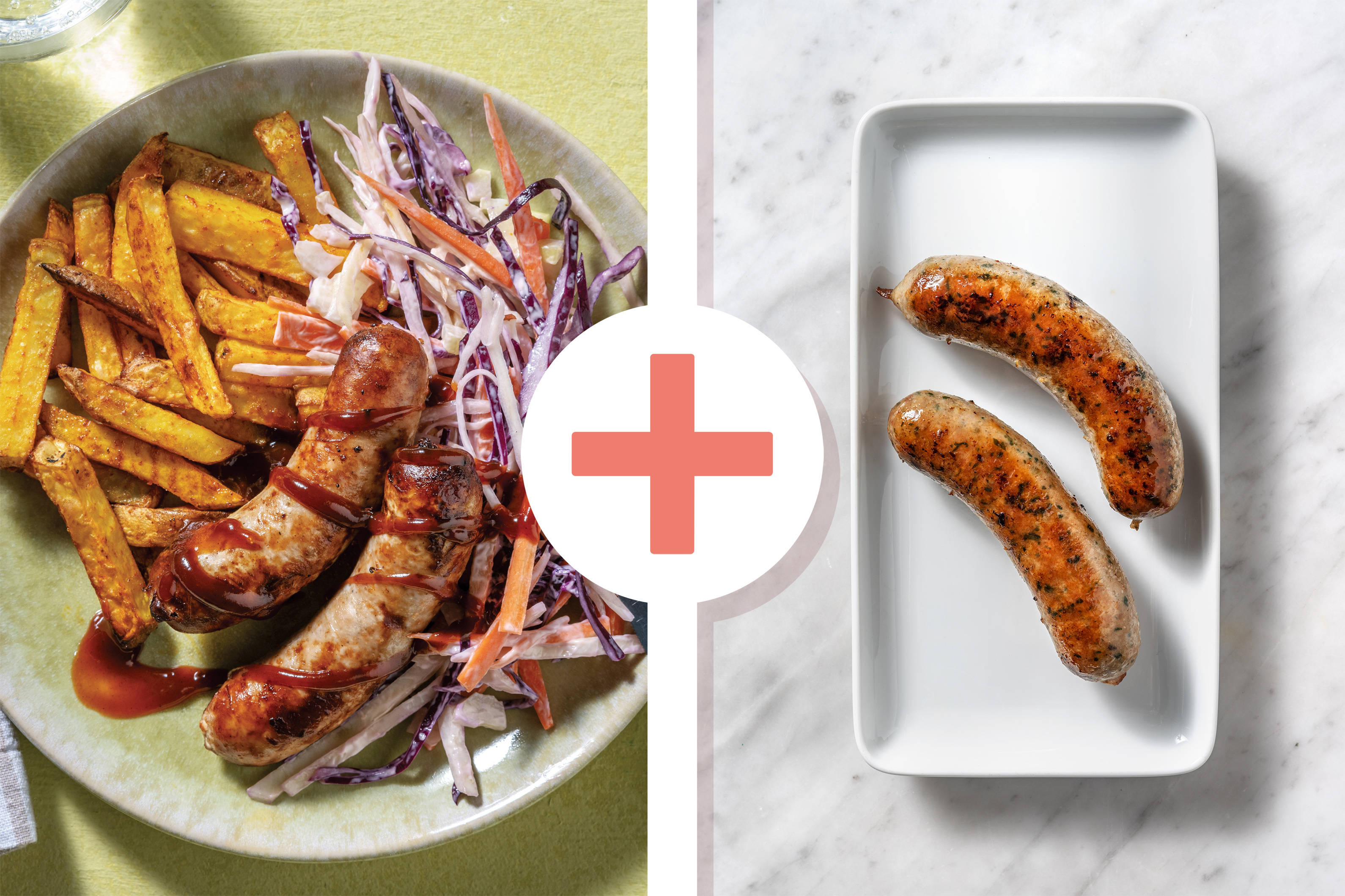 Quick Double Herby Pork Sausages & Creamy Slaw