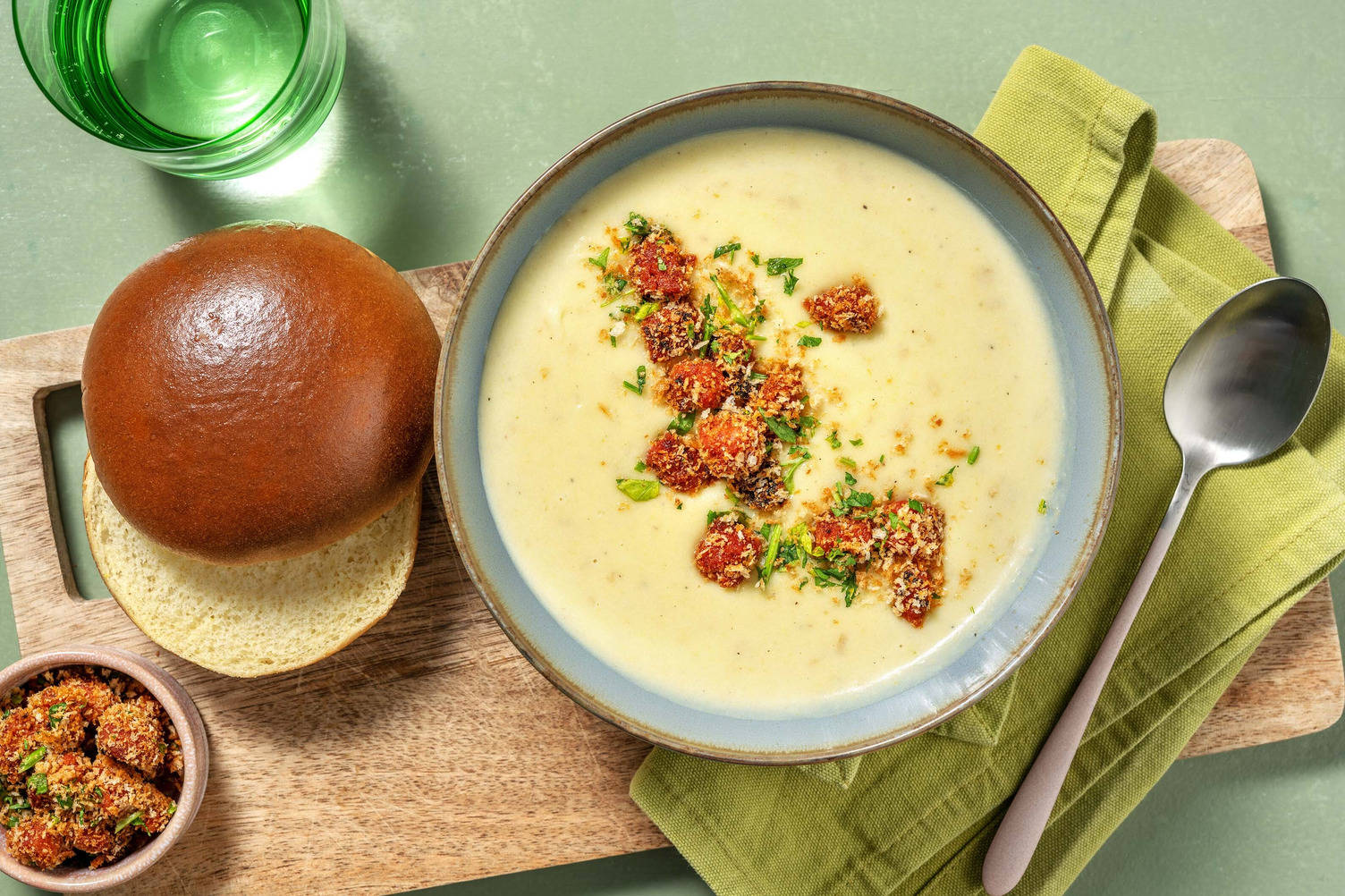 Crumbled Chorizo, Leek and Potato Soup